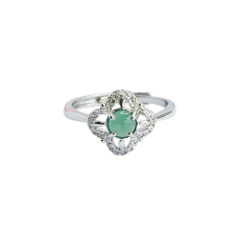 Blue-Water Jadeite Clover Ring