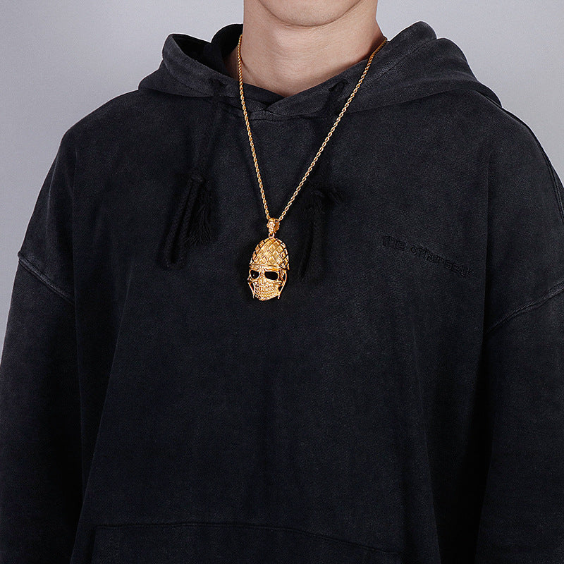 Gothic Skull Titanium Steel Pendant with Golden Finish - Hip-Hop Style Men's Jewelry