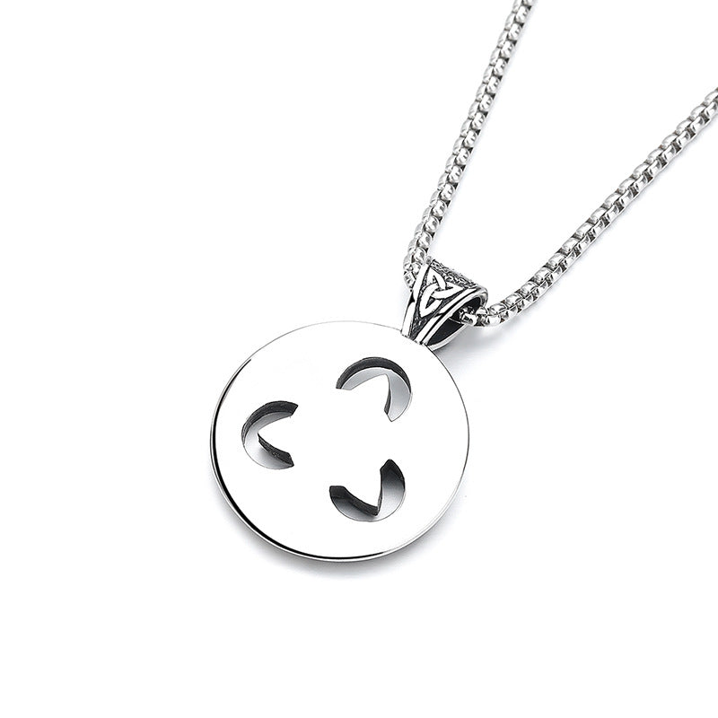 Steel Necklace – Vintage Mens Irish Knot Pendant With Concentric Round Tag Chain
