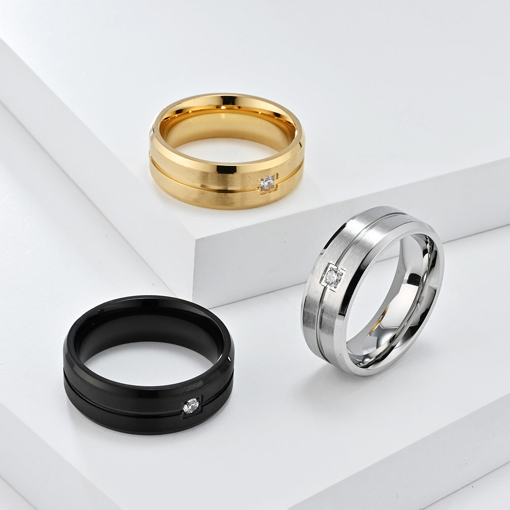 Planderful Titanium Steel Ring For Men With Zircon Inlay Minimalist Wedding Band Everyday Genie Collection