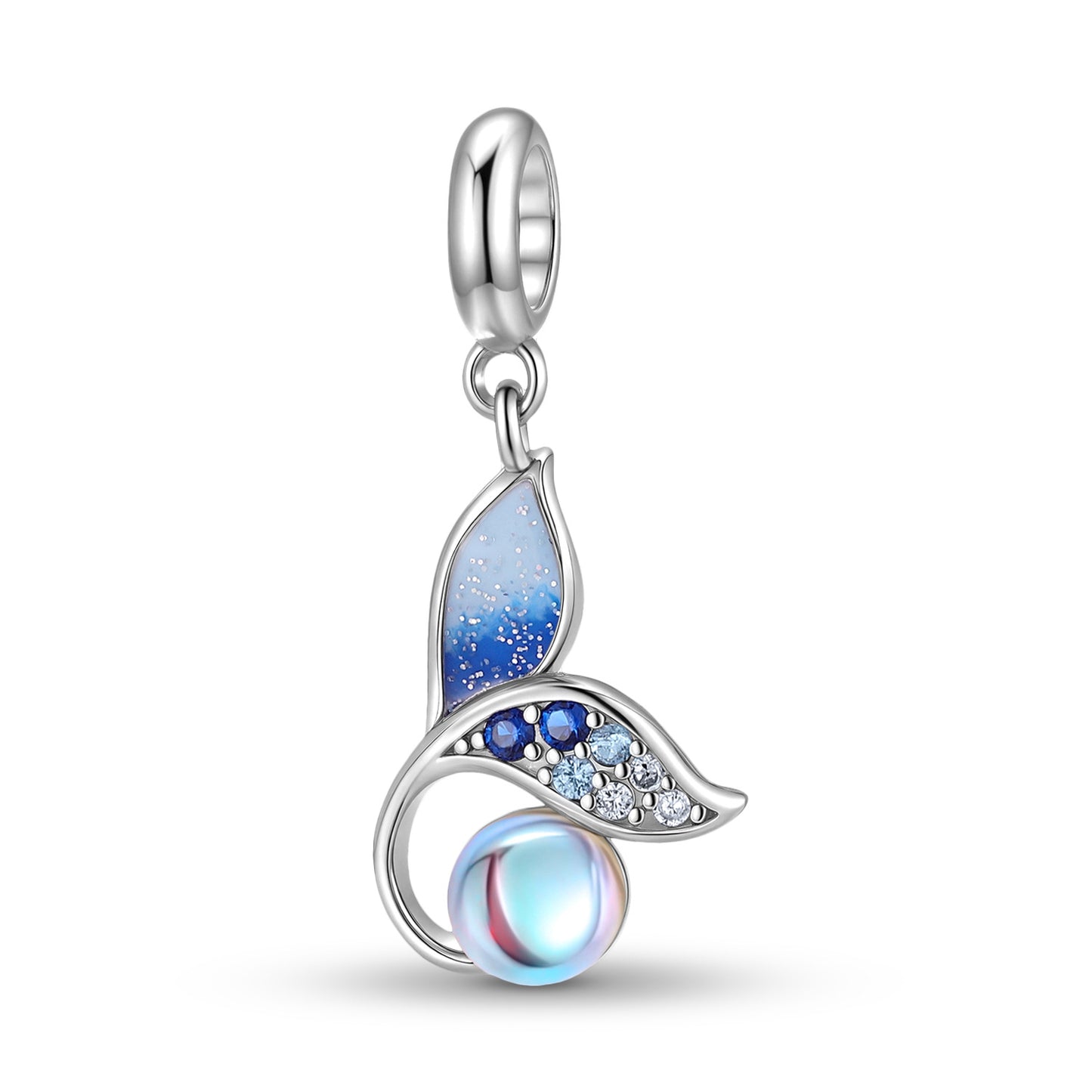 Planderful Jewelry Moonstone Pendant In Sterling Silver With Blue Zircon Beaded Fishtail Necklace