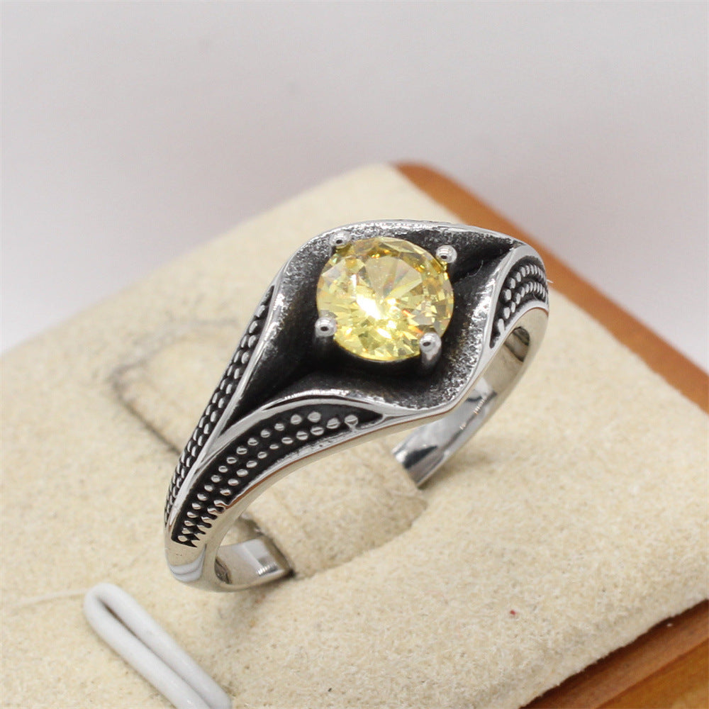Planderful Everyday Genie Unisex Titanium Steel Ring with Zircon Inlay Personalized Retro European American Style