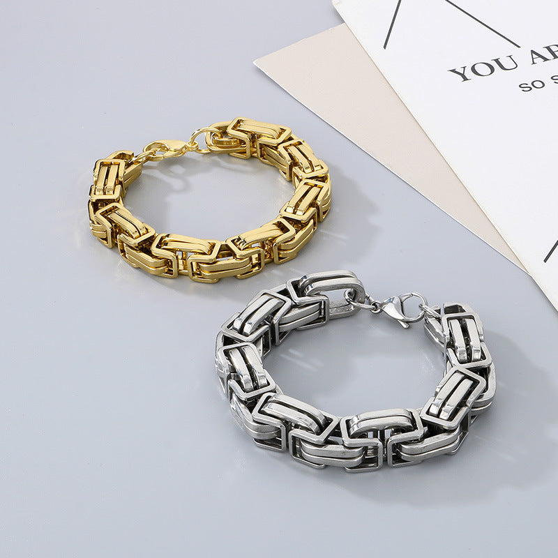 12/15mm Thick Chain Emperor Chain Men's Necklace Bracelet Hip-Hop Double-Piece Knot Chain Stainless
