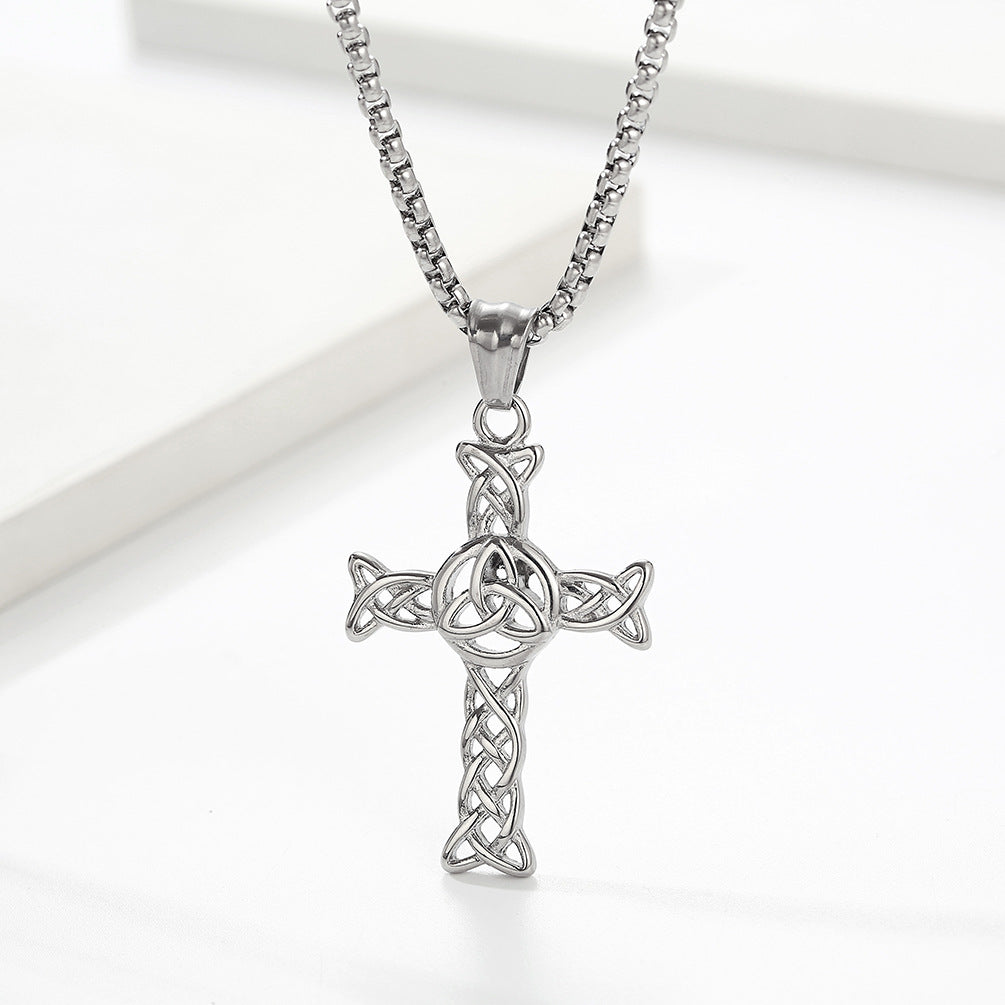 Cross-Border Amazon Celtic Knot Hollow Titanium Steel Cross Necklace for Men and Women