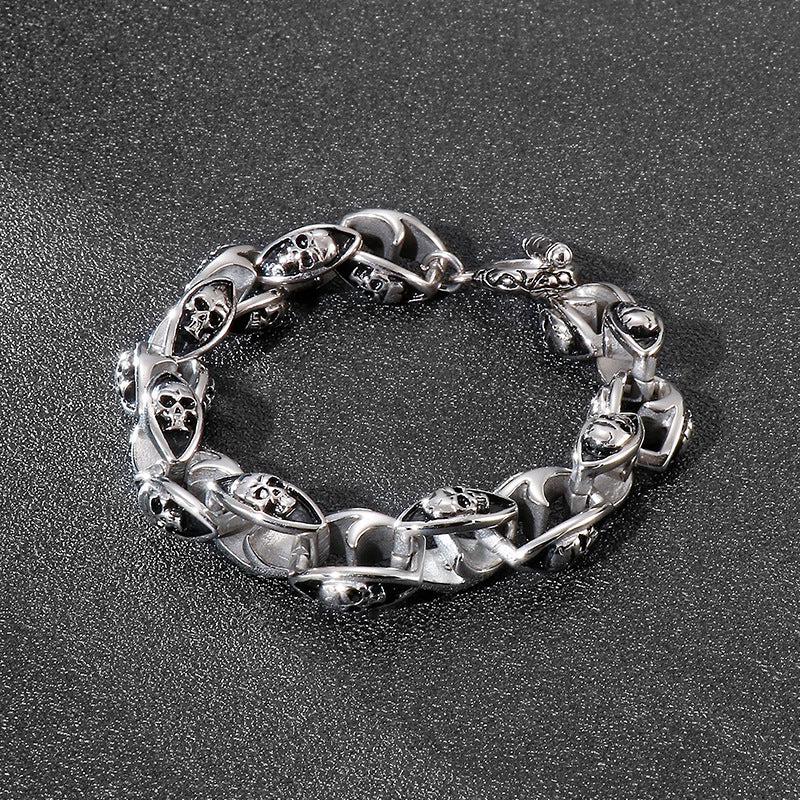 Rock Hip-Hop Style Stainless Steel – Double-Layer Skull Men's Bracelet