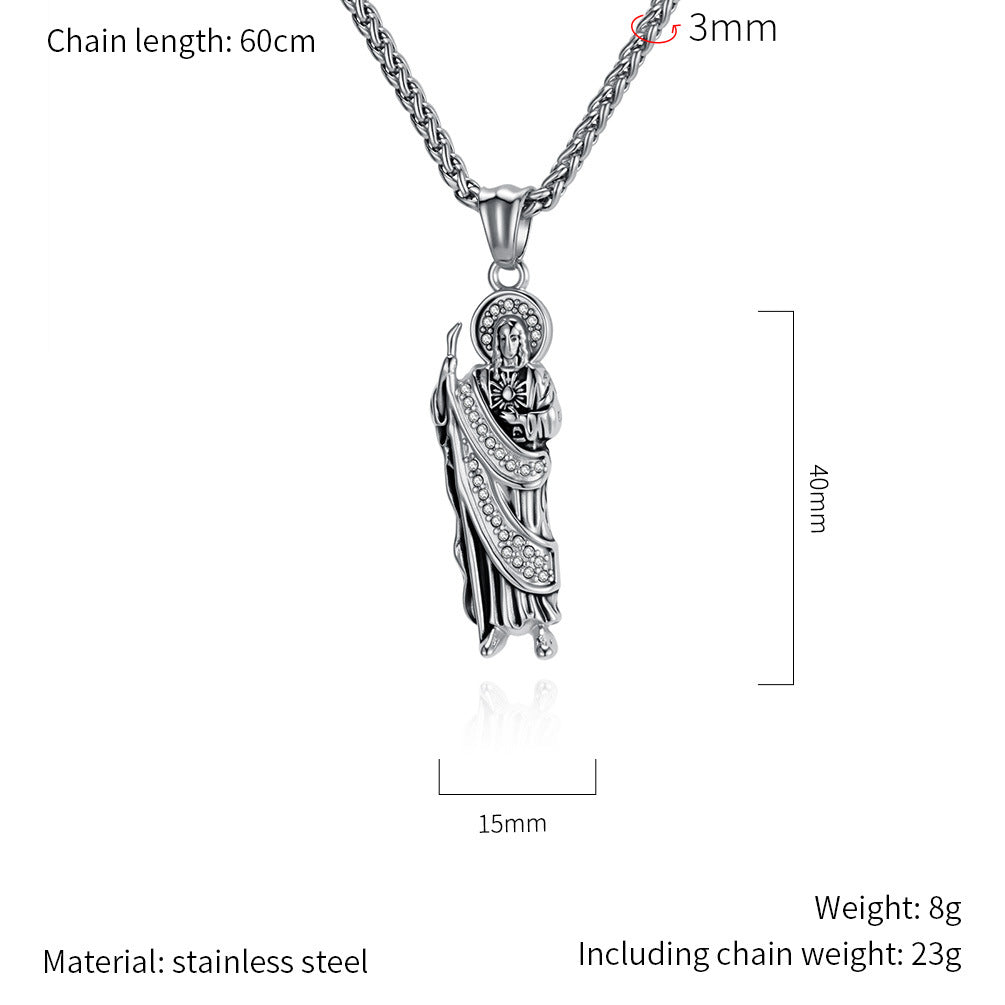 Planderful Stainless Steel Zircon Pendant Necklace Unisex Retro Style Durable Jewelry
