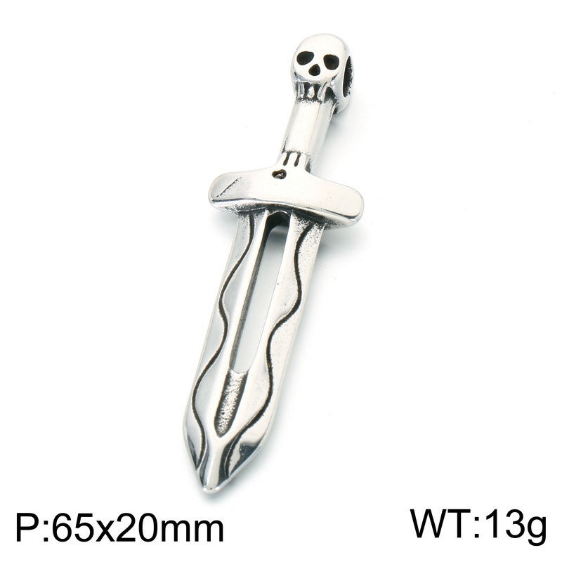 Viking Weapon Tomahawk Short Sword Titanium Steel Pendant Vintage Celtic Skull Axe Knife Necklace