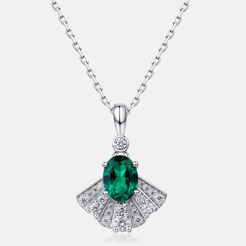 S925 Sterling Silver Lab-Grown Emerald 6 × 8 mm Necklace