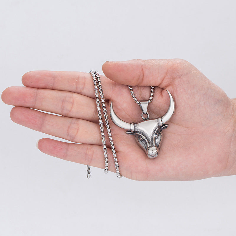 Stainless Steel Necklace – Statement Bull Head Pendant