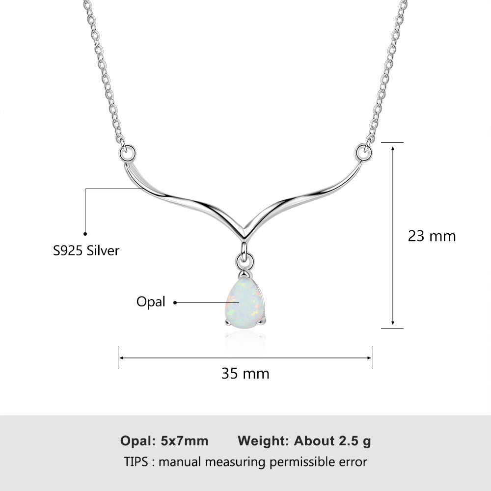 Planderful Jewelry Opal Pendant Necklace Sterling Silver