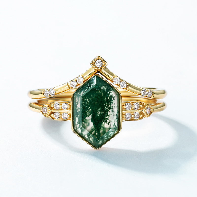 S925 Sterling Silver Moss Agate Signature Ring