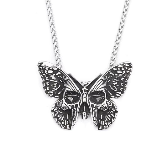 Vintage Skull Butterfly Stainless Steel Men's Pendant Necklace