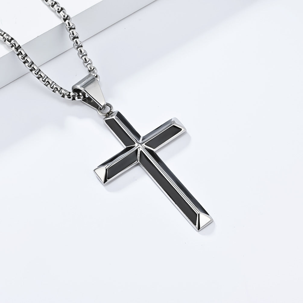Planderful Oil Drip Cross Pendant Necklace For Men Stainless Steel Personalized Gift