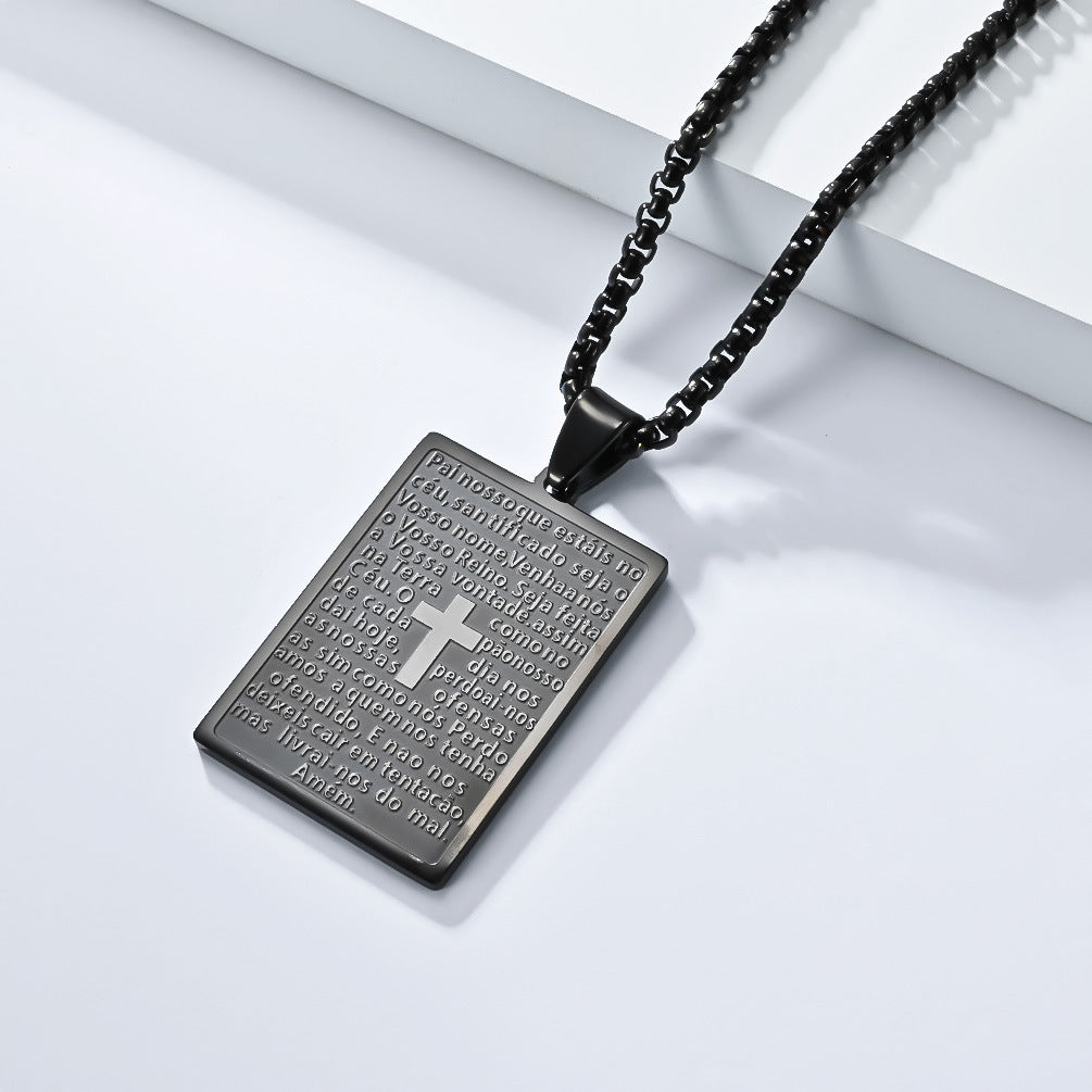 Planderful Prayer Text Titanium Steel Necklace Niche Design With Body Protection Pendant Jewelry For Spiritual Seekers
