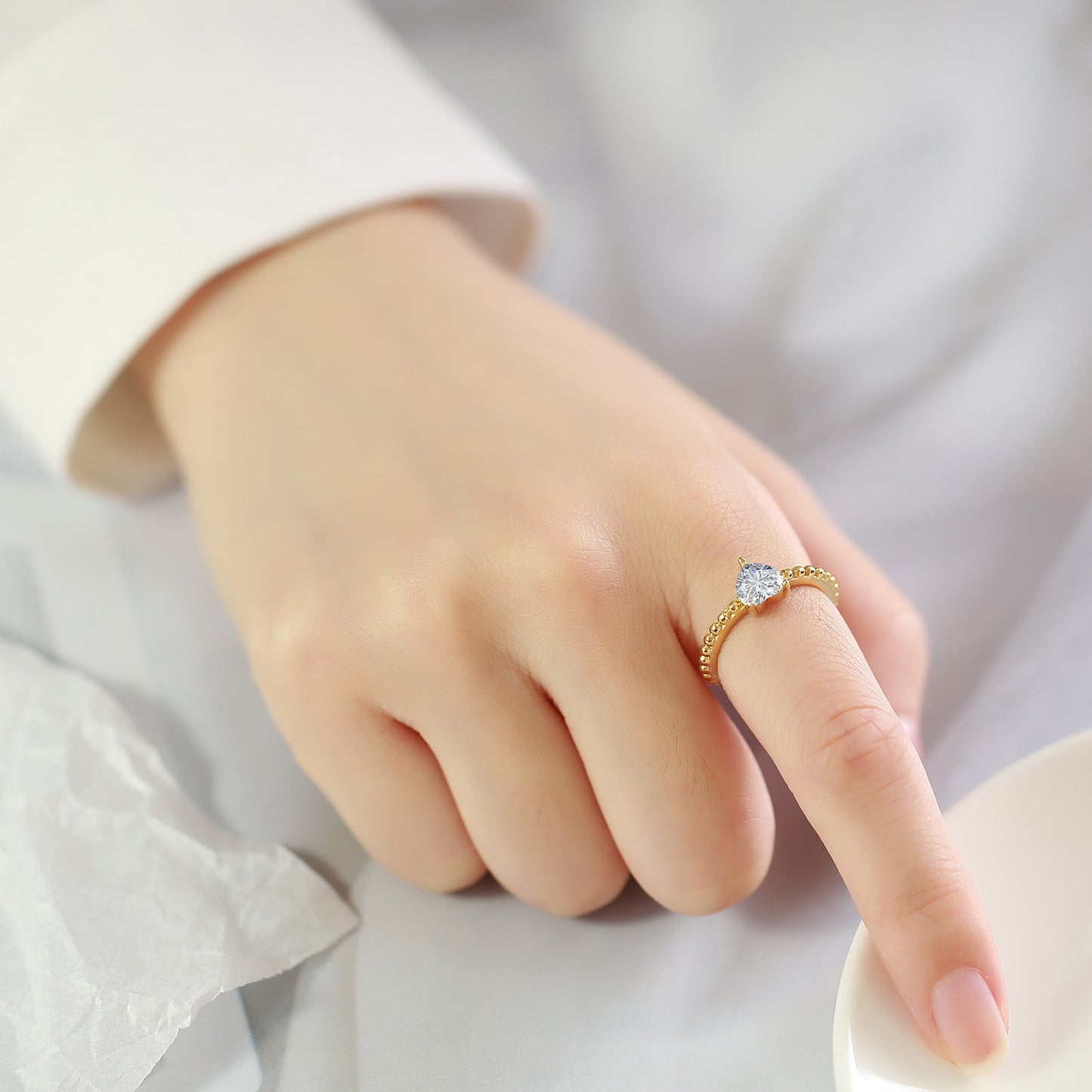 Stainless Steel Heart Zircon Casting Ring in Black Gold