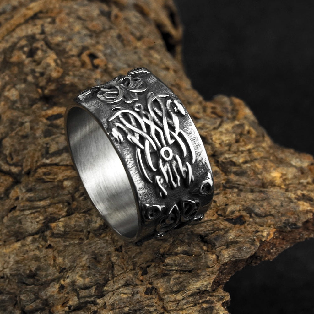 European and American Jewelry Wholesale Men's Titanium Steel Ring Retro Viking Celtic Knot Dragon Design