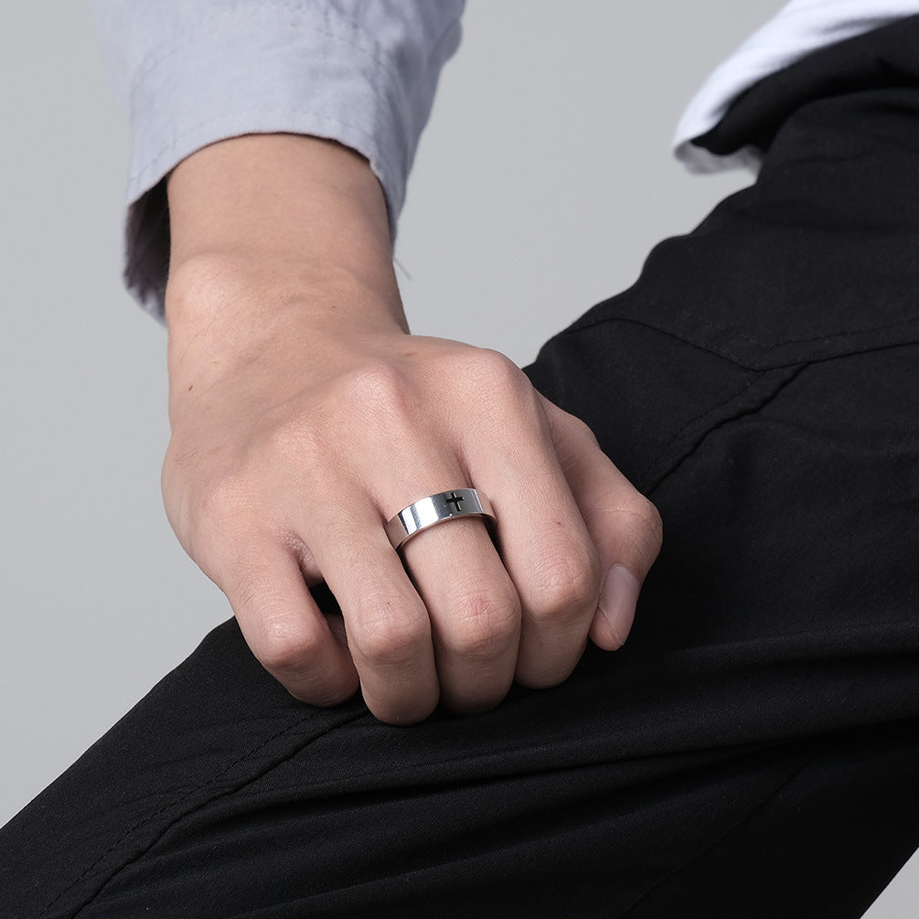 Planderful Simple Cross Stainless Steel Ring for Men