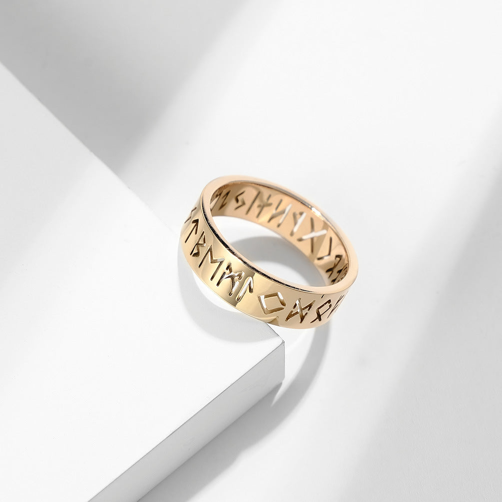 INS Simple Style Nordic Viking Text Hollow Ring for All
