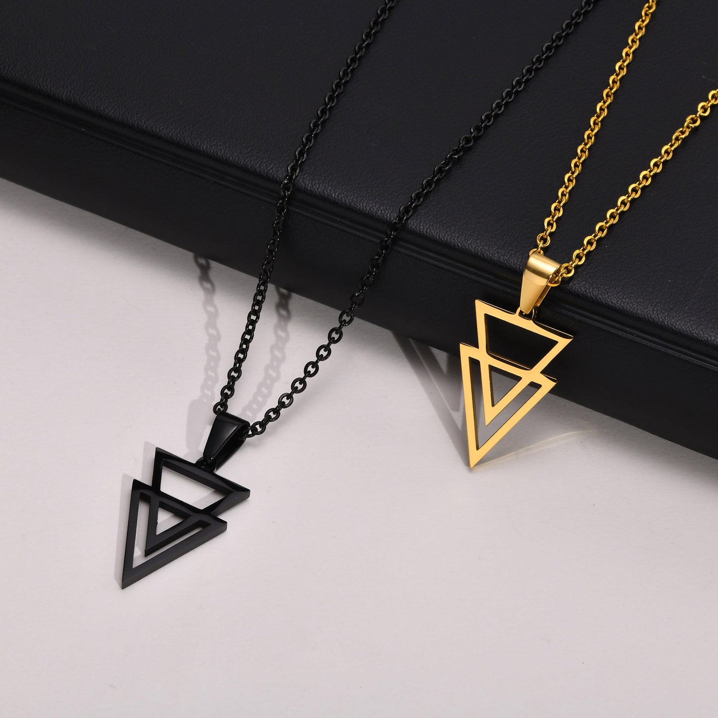 Men's Geometric Necklace Stainless Steel Triangle Pendant Black