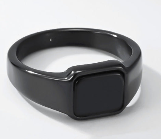 Black Gemstone Geometric Stainless Steel Ring