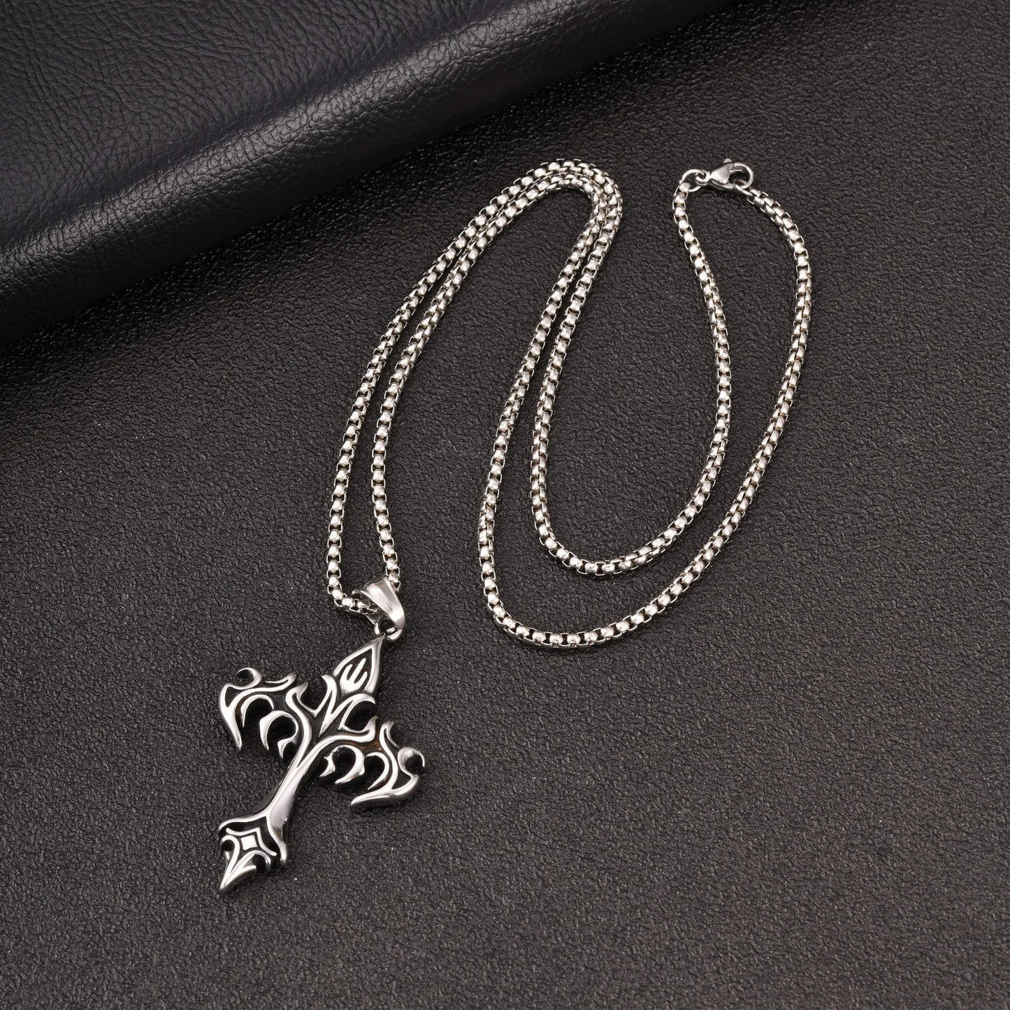 Street Necklace Street Hip Hop Punk Unisex Stainless Steel Flame Cross Pendant