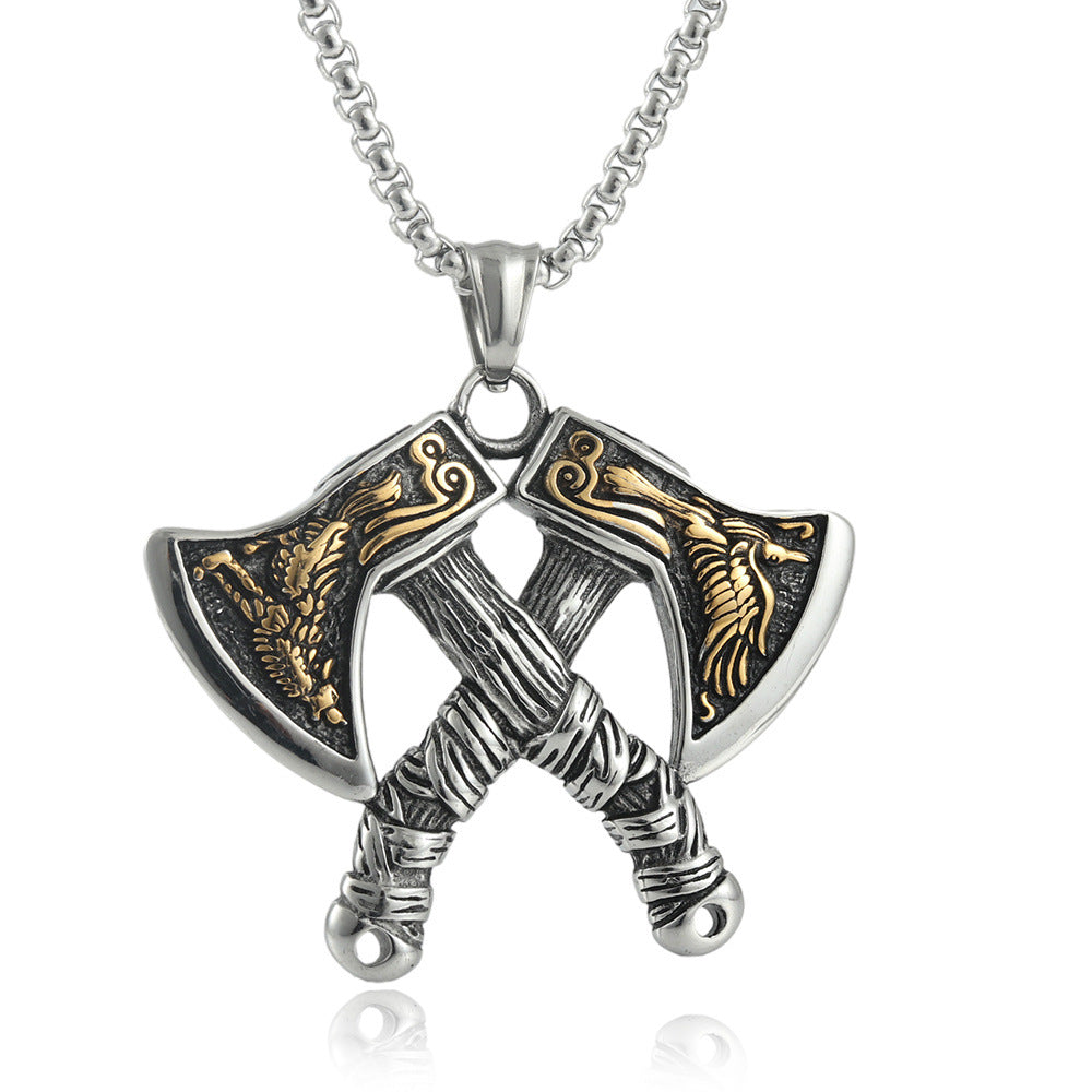 European And American Stainless Steel Axe Pendant Necklace