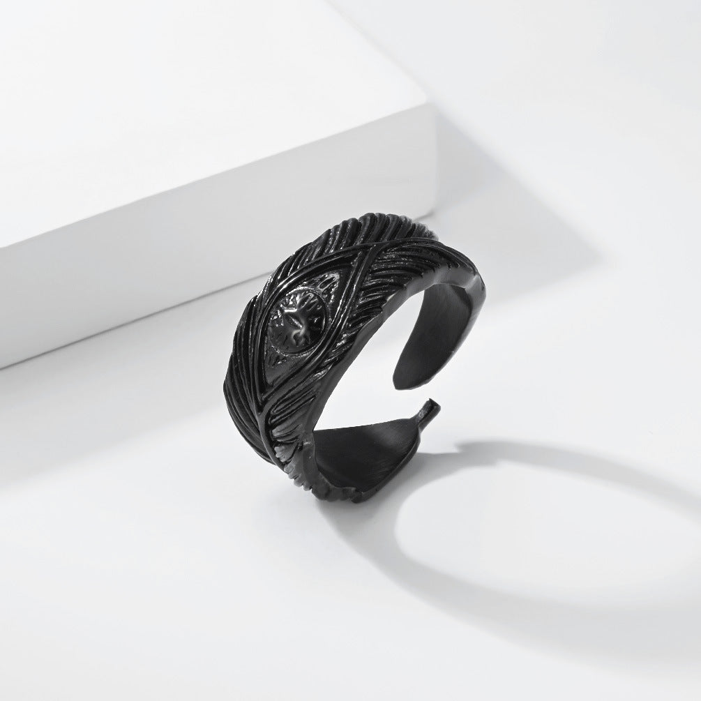 Stainless Steel Ring Everyday Genie By Planderful Collection For Men Unisex Retro Feather Eyes Design Durable Statement