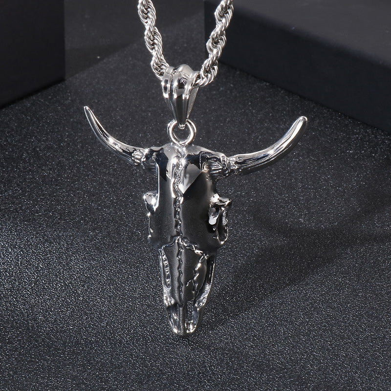 Personalized Punk-Style Stainless Steel Pendant with Cow Bone Design for Men