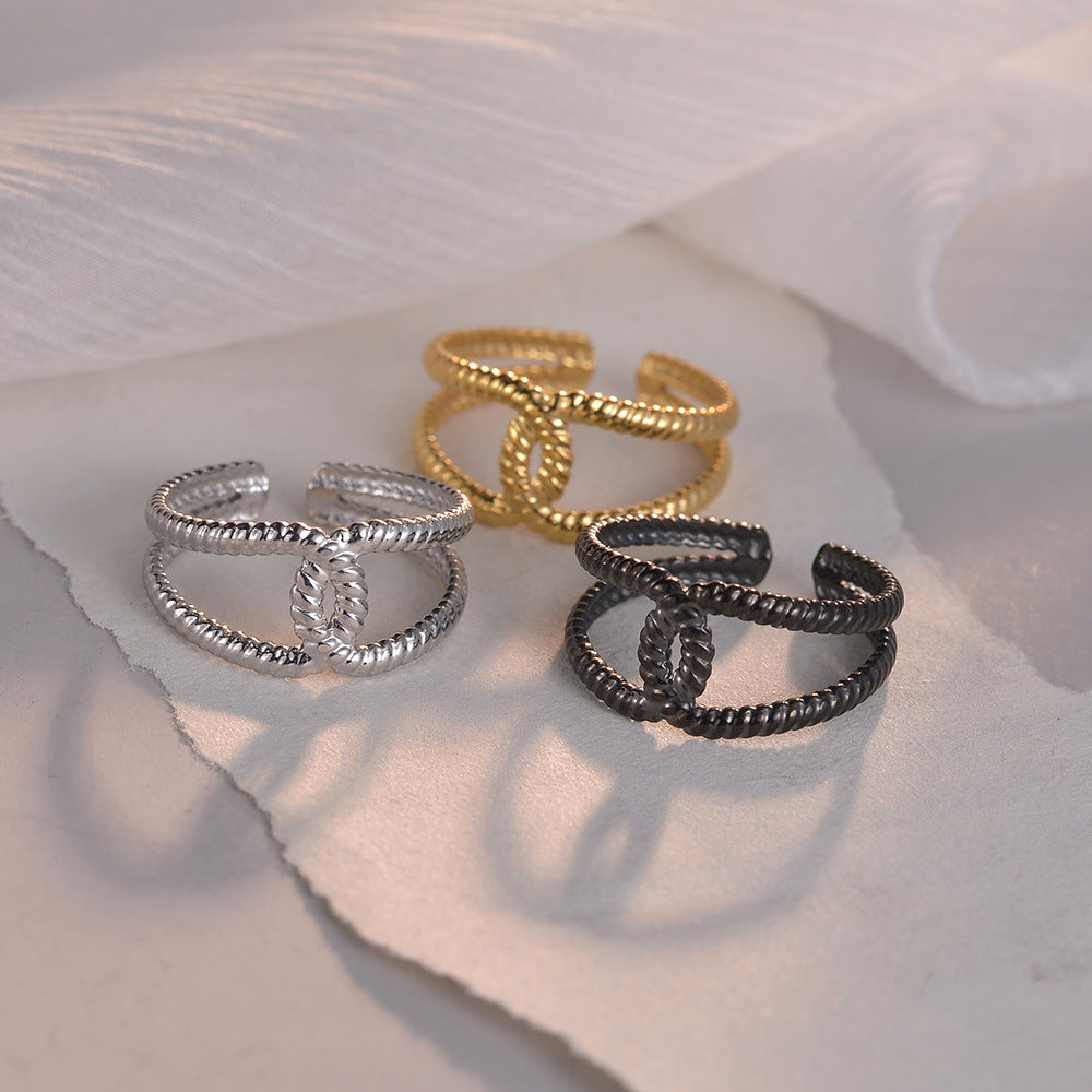 Stylish Couples Stainless Steel Geometric Ring Set