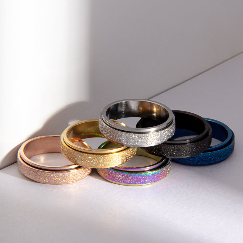 Planderful 6MM Colorful Rose Gold Rotating Ring Titanium Steel Matte Decompression Jewelry For Unisex