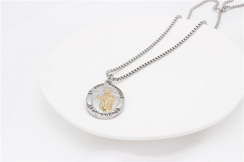 Madonna Oval Tag Pendant Titanium Steel Unisex Necklace Planderful Everyday Genie Collection Protection Symbol