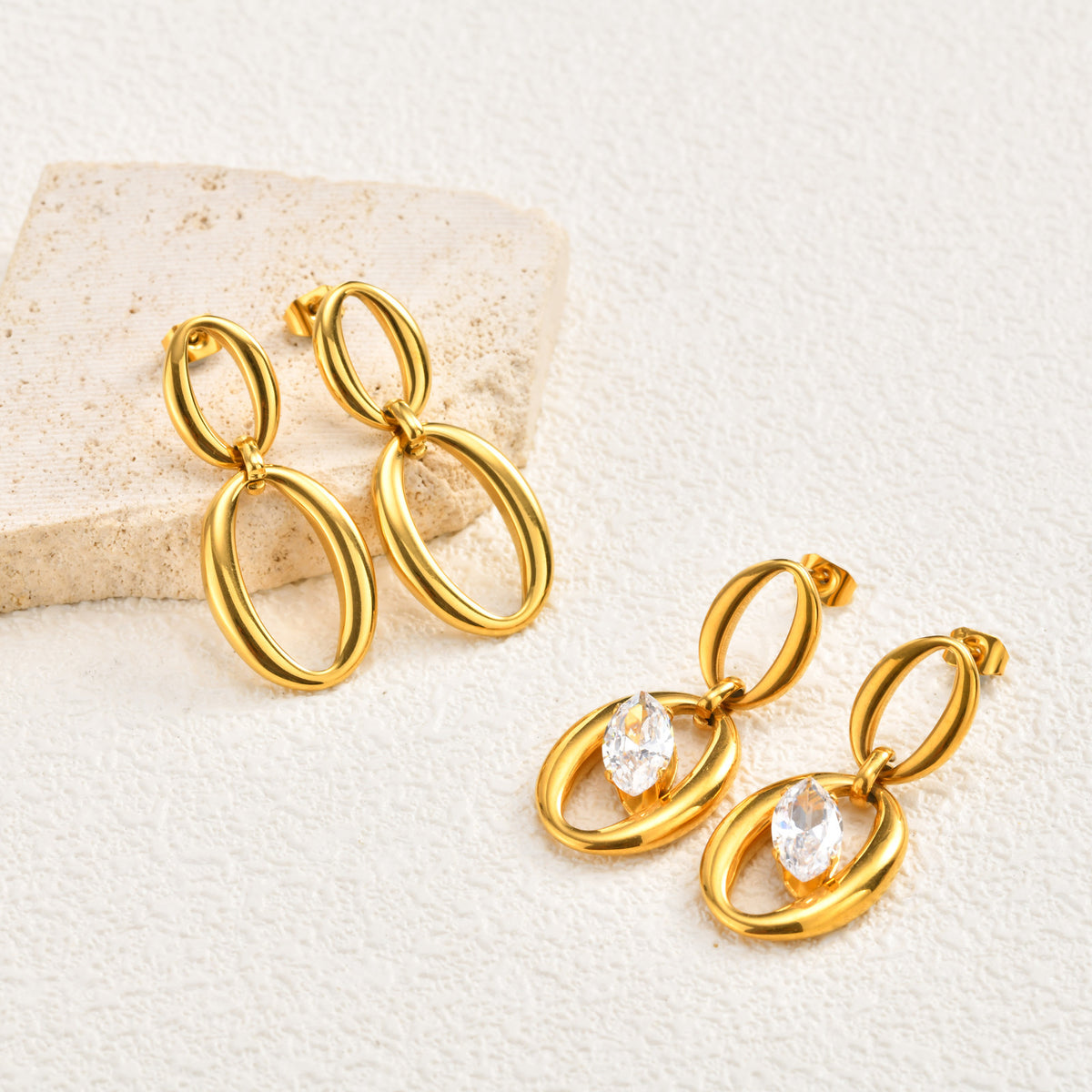 Gold-Tone Double Oval Link Drop Earrings