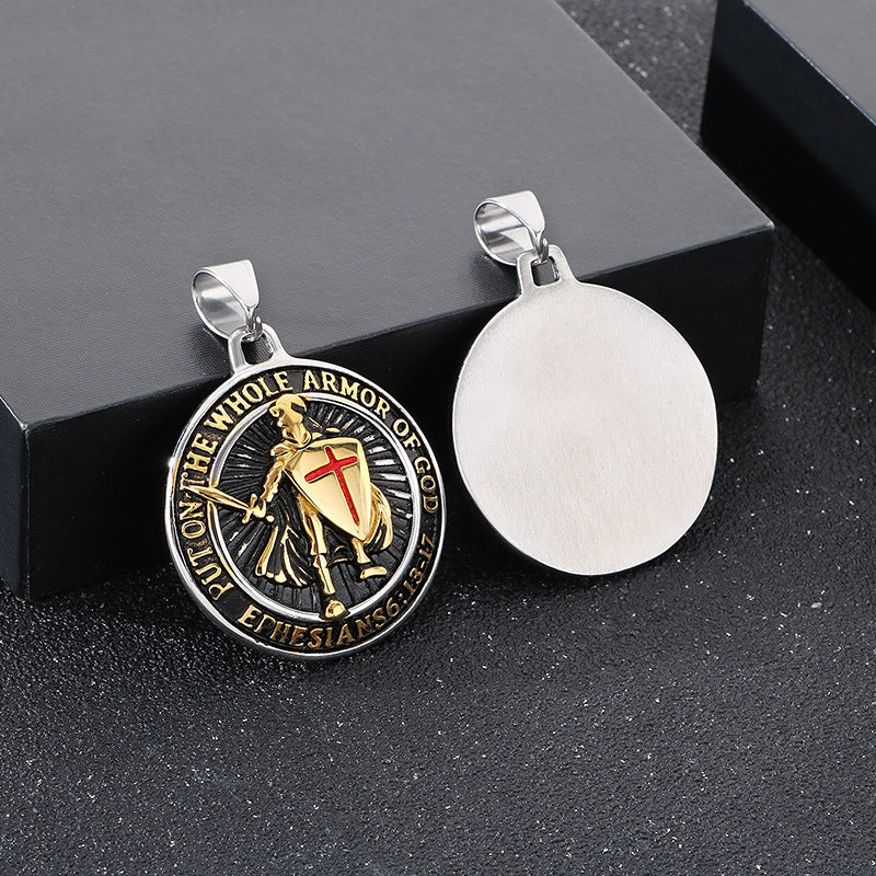 Templar Cross Shield Pendant Red For Men Titanium Planderful