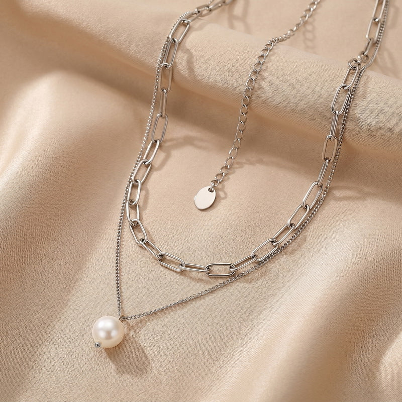 Double Layer Stacked Pearl Necklace Women's Back Chain Necklace