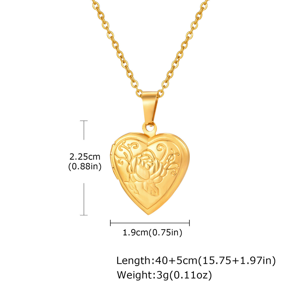 Rose-Embossed Heart Locket Pendant