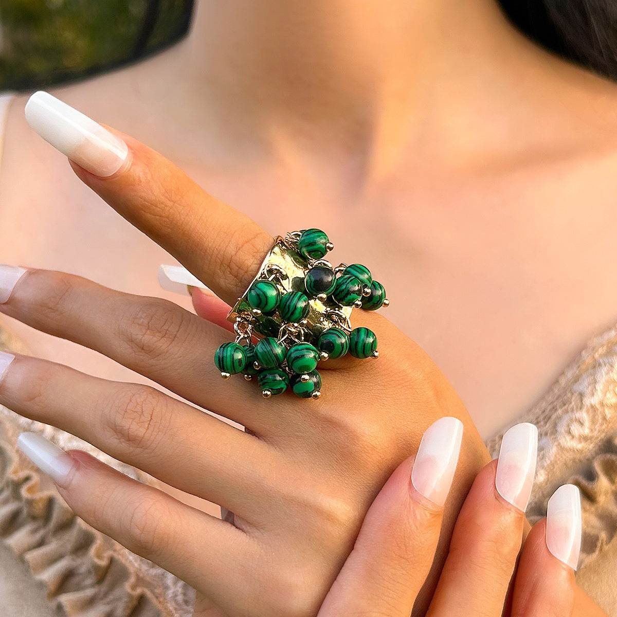 Planderful Boho Pearl Fringe Ring For Women Turquoise Accent Statement Jewelry Vienna Verve