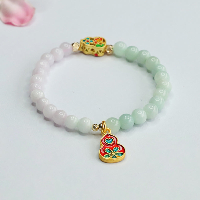 Double Tone Jade Gourd Bracelet with A-grade Natural Myanmar Jade