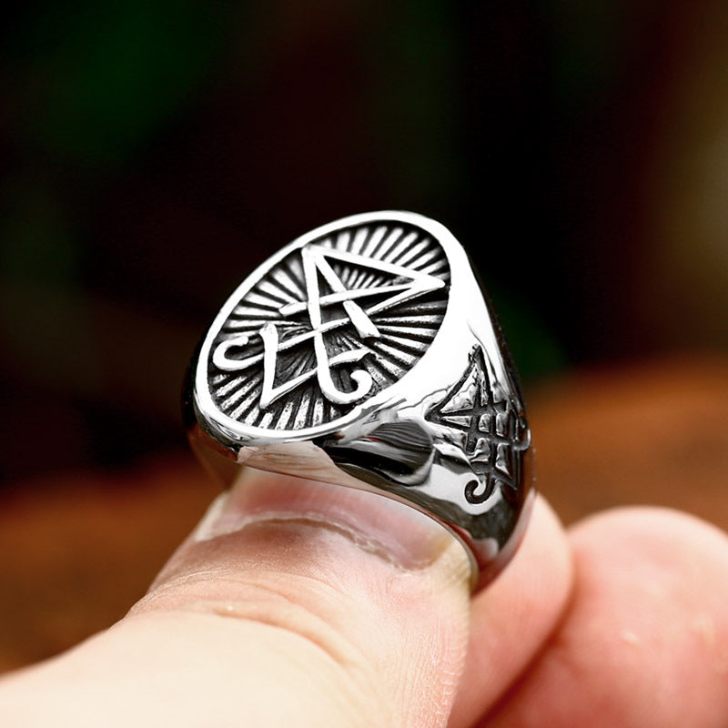 Satanic Devil Ring in Retro Titanium Steel for Men - Wholesale European & American Hand Jewelry