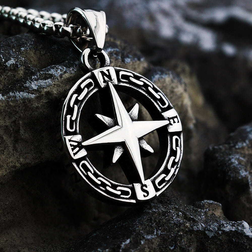 Compass Pendant Stainless Steel Retro Unisex Jewelry for Men and Women by Planderful