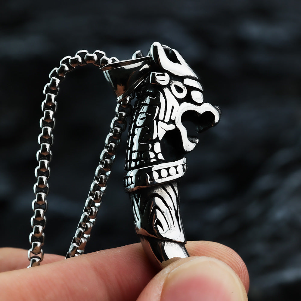 Nordic Retro Viking Men's Pendant Necklace With Wolf Head