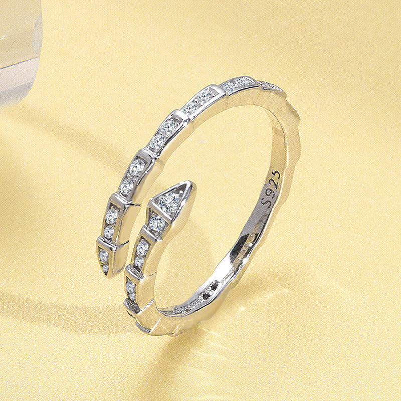 Slim Snake Bone Zircon Opening Sterling Silver Ring