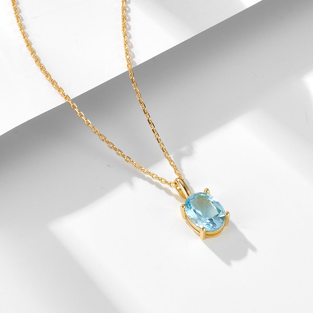 Sky Blue Topaz Sterling Silver Necklace Japan And Korea And Versatile Sense Natural
