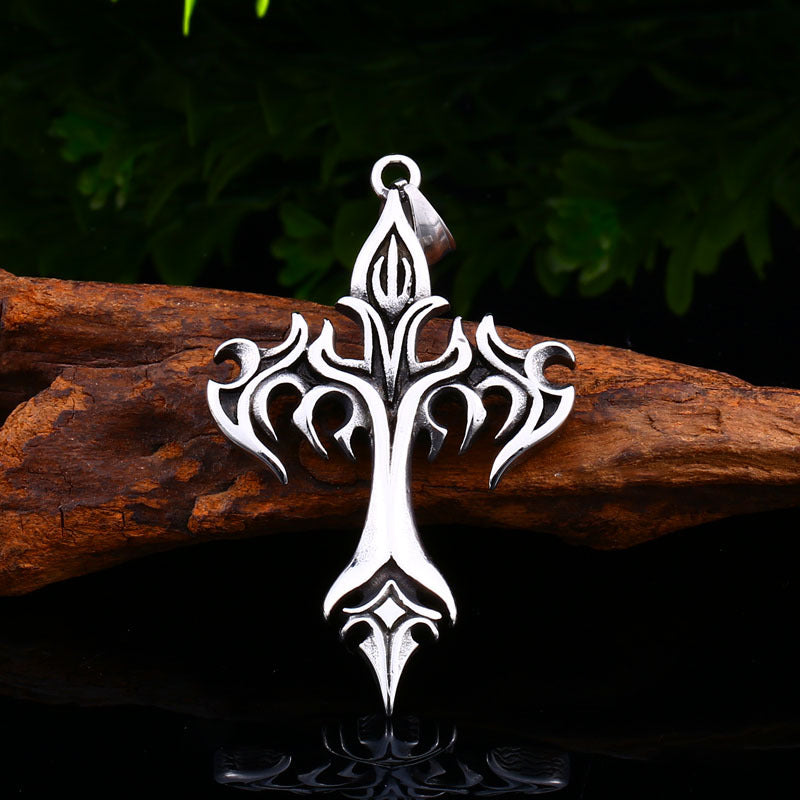 Titanium Steel Retro Flame Cross Pendant for Men - Trendy European and American Accessories