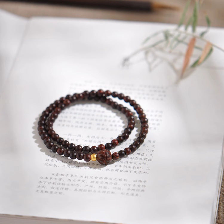 Fortune's Favor Sterling Silver Koi Fish and Rosewood Double Ring Bracelet with Lotus Pearl