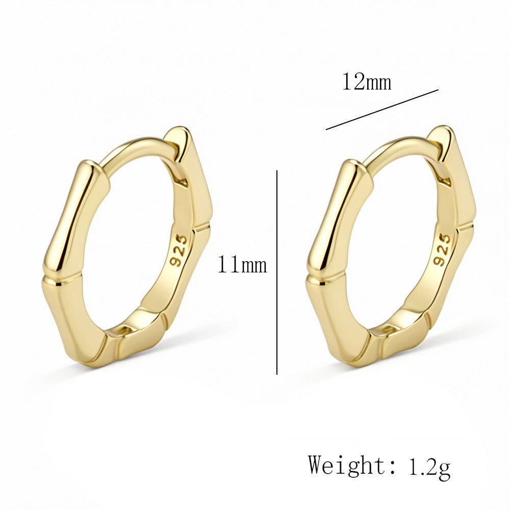 925 Sterling Silver Geometric Square Bamboo Earrings Ear Buckles Earrings