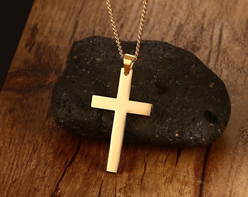 Stainless Steel Cross Pendant Gold Sweater Necklace Men