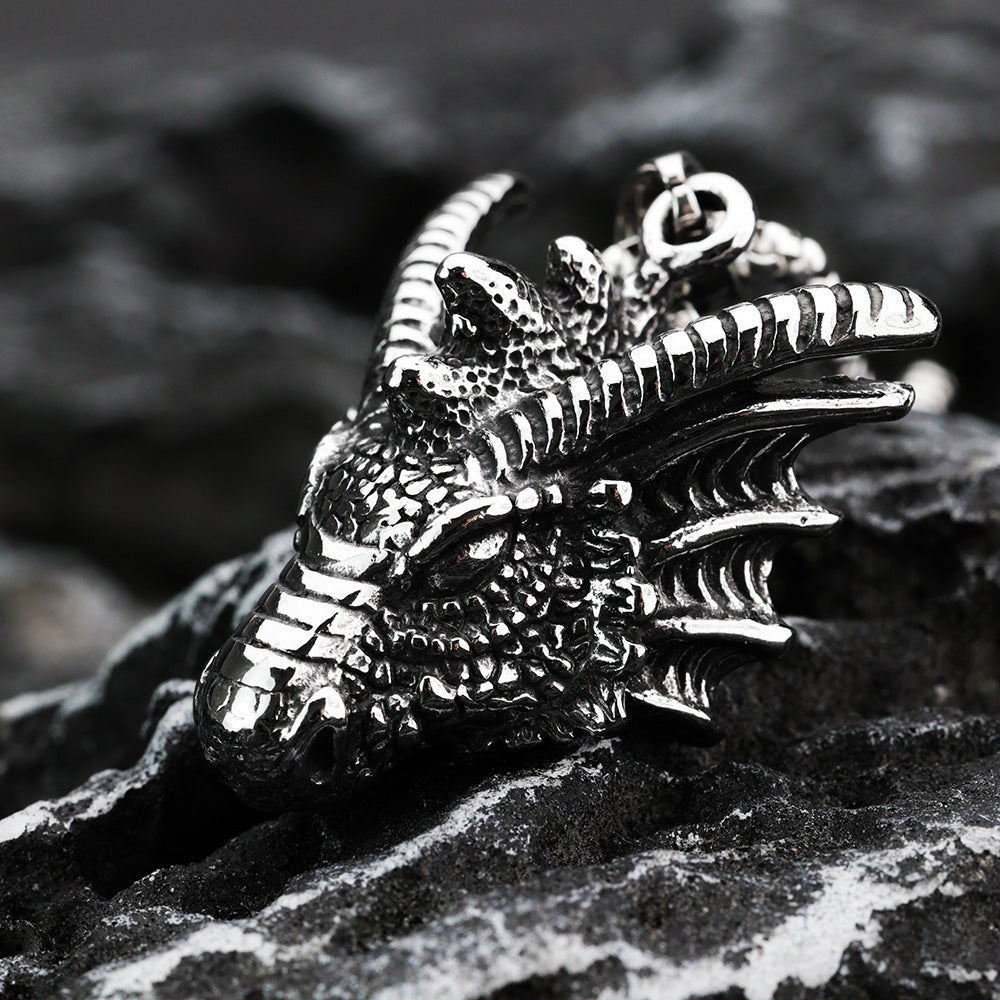 Planderful Dragon Head Pendant For Men Stainless Steel Three Dimensional Retro Punk Necklace