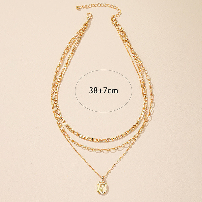 Three-Layer Stacked Necklace Set with Unique Design Element
