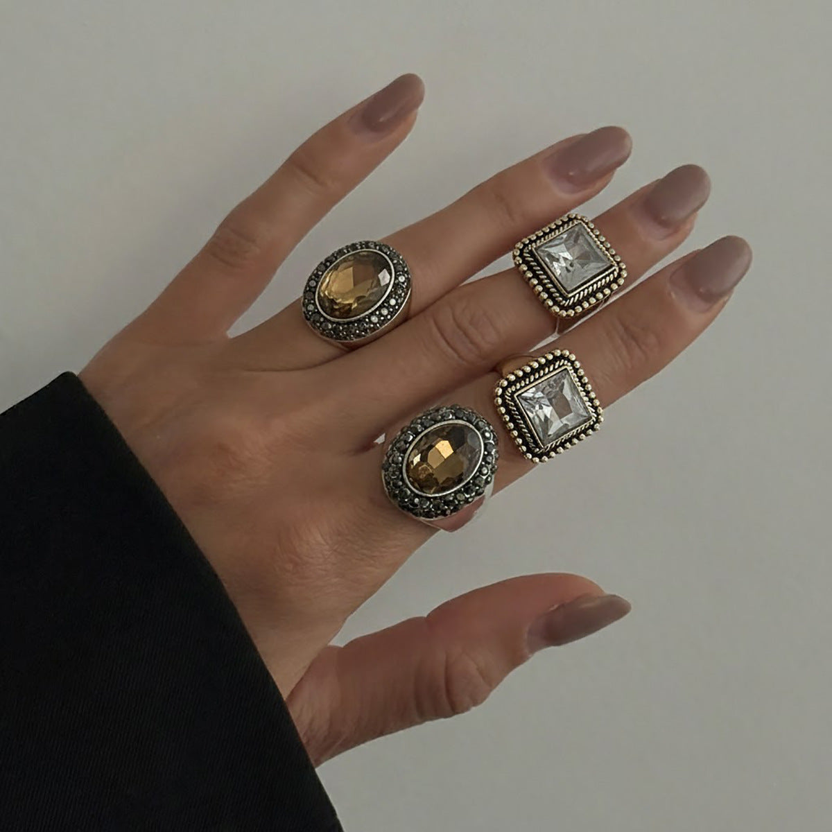 Planderful Vienna Verve Vintage Geometric Inlaid Zircon Open Ring Handcrafted Statement Jewelry For Women