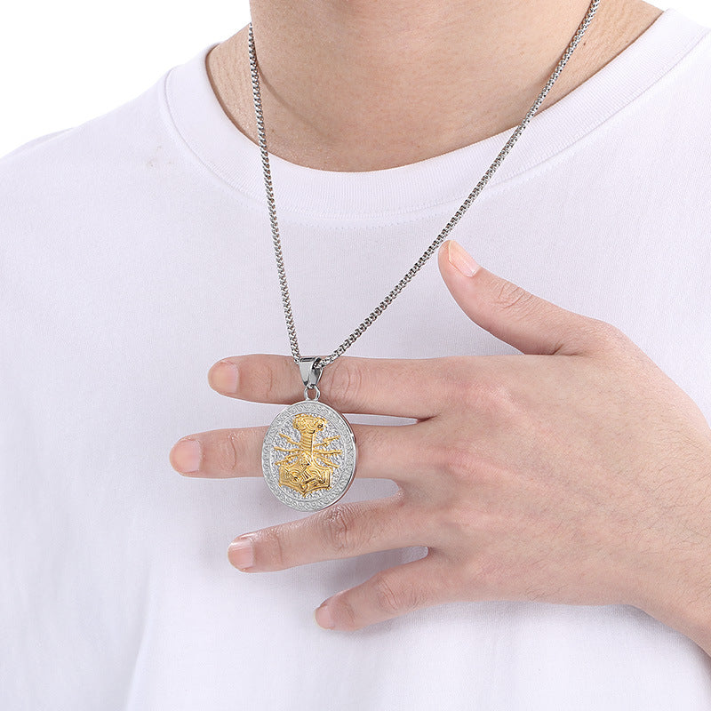 Planderful Viking Rune Pendant Double Sided Thor Hammer Men